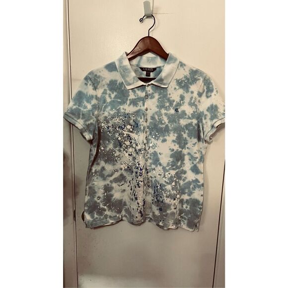 Ralph Lauren Black Label Blue Tie Dyed Polo SZ XL Womens - Picture 1 of 10
